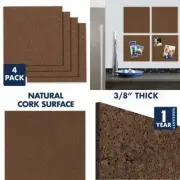 Quartet Cork Board Tiles, 12" x 12", Corkboard, Mini Wall Bulletin x
