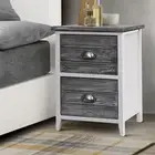 Bedside Table 2 Drawers Vintage X2 THYME Grey Nightstand Storage Furniture -GYX2