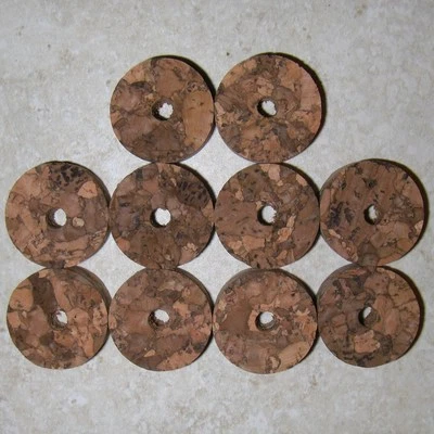 10 LARGER GRAIN MEDIUM BURNT BURL CORK RINGS 1 1/4" D x 1/2" H x 1/4" I.D.