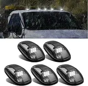 KOMAS 5x Smoke Roof Cab Marker 264145BK Top Clearance White LED Lights Replacement For 1994 1995 1996 1997 1998 1999 2000 2001 2002 Dodge Ram 2500 3500（Black Smoked Lens With White LED）