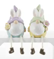 New Spring Easter 2 BUNNY EAR GNOME EGG FIGURINE Dangly Legs Statue Figures 7"