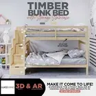 Double Timber Bunk Bed with Storage Staircase Multipurpose Bedroom Furniture