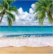 SJOLOON Summer sea Backdrop Tropical Beach Plants Photo Backdrop Hawaiian Ocean Blue Sky Background for Theme Party Supplies Studio Props 12692(10x10FT)
