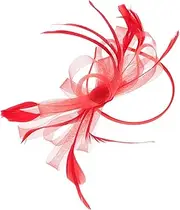 [Ipetboom] Elegant Vintage Fascinator Headband with Mesh and Plume Details for Brides Tea Parties Weddings and Special Occasions Chic Hair Accessory for Women Red
