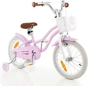 HONEY JOY Kids Bike, 12 14 16 18 Inch Boys Girls Bike for 3-8 Years w/Training Wheels, Adjustable Handlebar & Seat, Removable Basket, Front Handbrake & Rear Coaster Brake, Kids Bicycle for Children