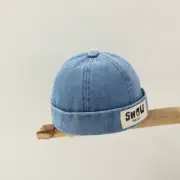 Washed Denim Baby Brimless Hat Retro Letter Embroidered Melon Cap for Infant Boy