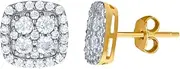 [JewelryWeb] 10k Gold Two tone CZ Simulated Diamond Mens Square 8.1mm Push Back Studs Stud Earring for Men