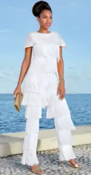 Size S Ashro White Formal Dress Wedding Church Party Vacation Zazie Fringe Pant