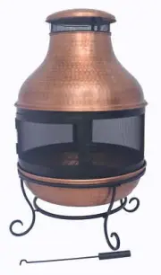 Wood-Burning Hammered Copper Chiminea Fire Pit with Cover
