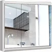 Mirror Cabinets Bathroom Cabinet with Mirrors Stainless Steel Wall Mounted Storage Cabinet Double Door HD Silver Mirror (Silver 60 * 70 * 13cm)