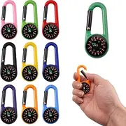 Pack of 10 Carabiner Hooks, Mini Compass, Colourful Carabiner Compass, Mini Compass, Compass, Outdoor Children's Pendant, Multifunctional Portable Compass, Small for Outdoor Hiking Camping