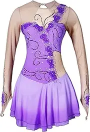 [Zagitova] Ice Figure Skating Dress for Girls Patchwork Long Sleeve Applique Competition Outfits with Shiny Rhinestone