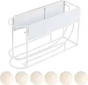 Magnetic Dryer Ball Holder, Dryer Ball Holder with Six XL Wool Balls, Magnetic Dryer Ball Holder for Organizing Wool Balls (White, Six Dryer Balls)