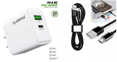For BLU S1 S0320WW 20W PD Wall Charger + 3FT Mirco USB
