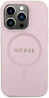 Guess Saffiano with MagSafe for iPhone 15, Pink