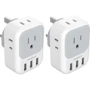 TESSAN US to UK Plug Type G Adapter, 4 American Outlets 3 USB, 2 Pack