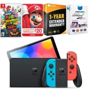 Nintendo Switch Neon Red/Blue OLED + Super Mario 3D World + $20 eShop Gift Card
