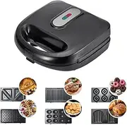 6 in-1 Electric Waffle Maker, 750 W Waffle Iron Machine with Removable Non-Stick Plates, Electric Sandwich Maker and Grill with Indicator Lights for Breakfast, Nuts, Donut