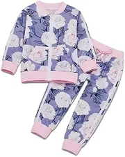 [Borlai] 1-6 Years Little Girls Tracksuits Fashion Floral Outfits Set Jacket and Pants, 2PCS