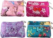 [kilofly] 4pc Chinese Silk Brocade 2 Zipper Purse Jewelry Pouch Bag Value Set