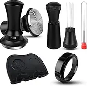Coffee Tamper 58 mm Set, Upgraded Espresso Tamper Set Including WDT Tool, Dosing Ring 58 mm, Tamper Mat, Pressure-Regulating Tamper Base Ripple Made of Stainless Steel with 30 lbs Contact Pressure for