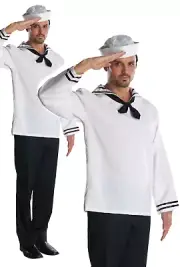 Sailor White Adults YMCA Fancy Dress Costume Navy sailor Mens Outfit white