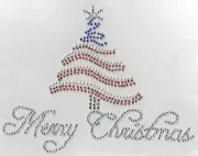 Patriotic Christmas Tree Rhinestone Design Hot Fix Bling Iron On Transfer Motif