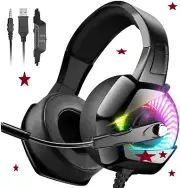 Gaming Headset w/Mic, 7.1 Surround Sound & RGB LED Light For PS4, PC & More!