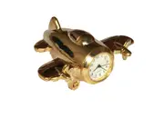 Gold Aeroplane Clock Desktop Mantel Plane