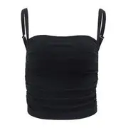 Plain Shirred Crop Camisole Top Black - L