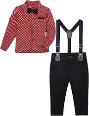 [Lilax] Boy Gentleman Outfit Tuxedo Dress Shirt Suspender Pant Set