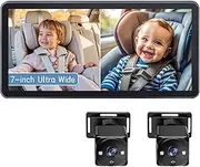 Omebel Baby Car Camera & Monitor 2-Kids, 7 Inch Ultrawide Display with Two Cameras Rear Facing, USB Powered Backseat Car Seat Camera Mirror HD 1080P