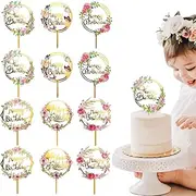 12 Pieces Acrylic Cake Topper, BetterJonny Double-Sided Glitter Happy Birthday Gold Cake Topper Set, Birthday Decoration for Children and Adults