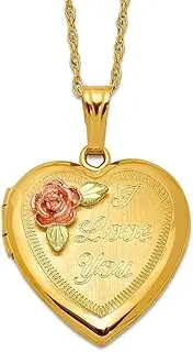 [JewelryWeb] 14k Gold Filled Textured Spring-Ring Holds 2 photos Polished and satin With 12k Accents Black Hills Locket 18.55mm Wide-Locket Necklace for Women