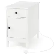 Giantex Side Table Narrow Nightstand End Table w/Drawer & Charging Station Storage Cabinet Bedroom White