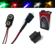 All Flashing LED Colours Multi Purpose 12V 5mm Switch + PP3 Connector + Battery
