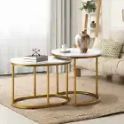 Set of 2 Coffee Table round Marble Nesting Table Side End Table White and Gold