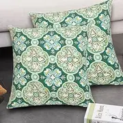 FUNHOME Set of 2 Outdoor Throw Pillow Covers, All Weather Decorative Throw Pillow Cover Cushion Case 17 Inch x 17 Inch, for Sofa Couch Patio Furniture Decoration-Green Medal