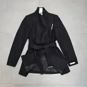 Ted Baker Rosess Black Short Wool Mix Wrap Belted Coat Jacket Size 2 UK 10