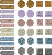 36pcs PU Suede Label, Handmade Leather Labels Tags, Colorful Sewing Knitting Label, Personalized Crochet Embossed Tag with Holes, Synthetic Fabric Label, for DIY Holiday Wedding Party Decoration Gift