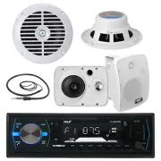 Pyle Bluetooth Boat USB Radio, 6.5" Speakers, 8" LED Tower Speaker Set, Antenna