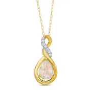 Pear-Shaped Lab-Created Opal and Diamond Accent Cascading Teardrop Pendant in 10K Yellow Gold