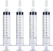 10mL Luer Lock Syringe 4 Pack Large Plastic Sterile Syringes without Needle, for Liquid, Oral, Measurement, Dispensing, with Cap