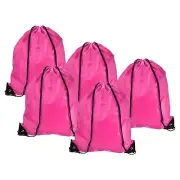 5Pcs 42x34cm Nylon Drawstring Backpack Cinch Storage Sack Sports Bags Rose Red