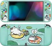 PlayVital ZealProtect Soft Protective Case for Nintendo Switch OLED, Flexible Protector Joycon Grip Cover for Nintendo Switch OLED with Thumb Grip Caps & ABXY Direction Button Caps - Pool Party Kitten