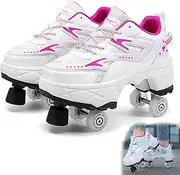 [AMMFIT] Roller Skate Shoes with Brake, Walk Deformation Shoes with Double-Row Wheels for Kids and Adults Technical Skateboarding Shoe with Deformed Wheels,Pink-5.5