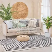 Farrah Black Geometric Tufted Cotton Floor Rug [HABLFARA22I]