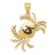 14k Yellow Gold Polished with Blue Enamel Crab Pendant