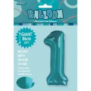 Number 1 Foil Balloon - Caribbean Teal