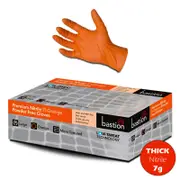 100pcs Bastion Nitrile Gloves Powder Free Orange Industrial 7g Micro Textured - Medium